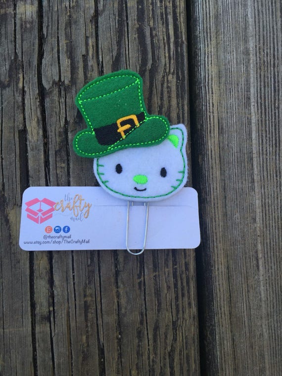 St. Patrick Kitty Clip/Planner Clip/Bookmark. St. Patrick's planner clips. St. Patty's