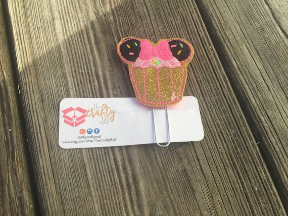 Mouse inspired glitter Cupcake Clip/Planner Clip/Bookmark. Mouse Planner Clip. Cupcake Planner Clip
