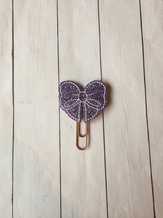 Lavender Glitter Bow planner Clip/Planner Clip/Bookmark. Bow Planner Clip. Glitter planner clip. Purple Bow Planner Clip
