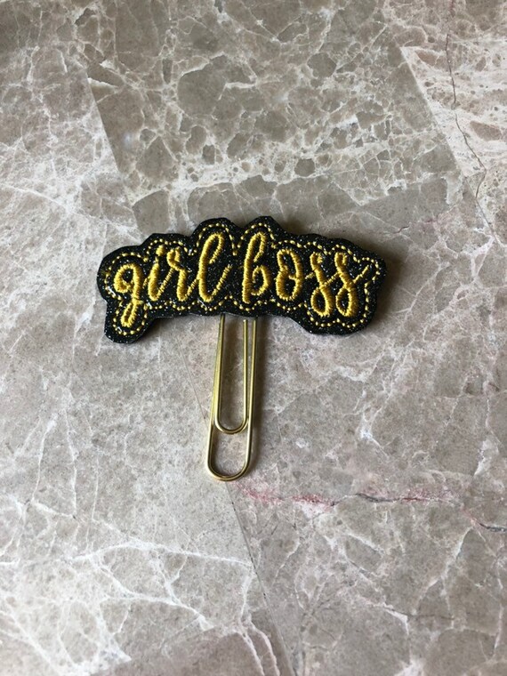 Black & Gold Girl Boss planner Clip/Planner Clip/Bookmark. Boss Planner Clip. Glitter Planner Clip.