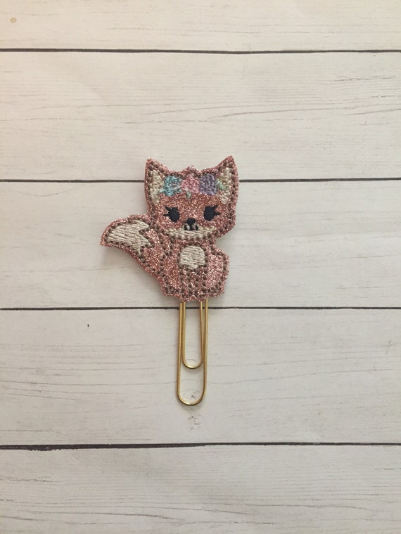 Glitter Fox With Flowers Paper Clip/Planner Clip. Fox Planner Clip. Fall Planner Clip. Animal Planner Clip. Woodland Planner Clip