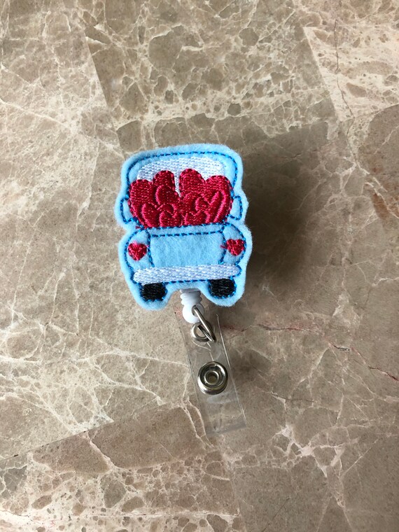 Valentine Truck With Hearts Badge Reel/ Badge Reel/Nurse Badge Reel. Valentine badge reel
