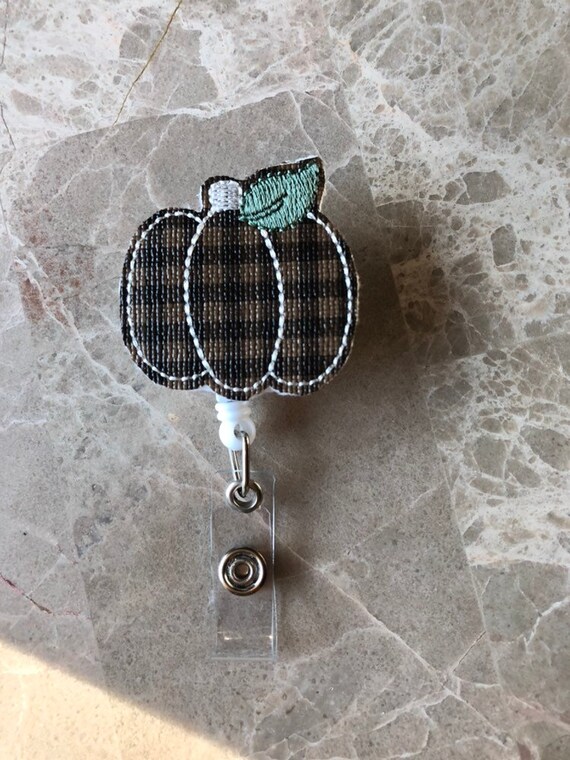 Brown Gingham Pumpkin Badge Reel/Fall Badge Reel/Halloween Badge Reel/Nurse Badge Reel/Pumpkin Badge Reel