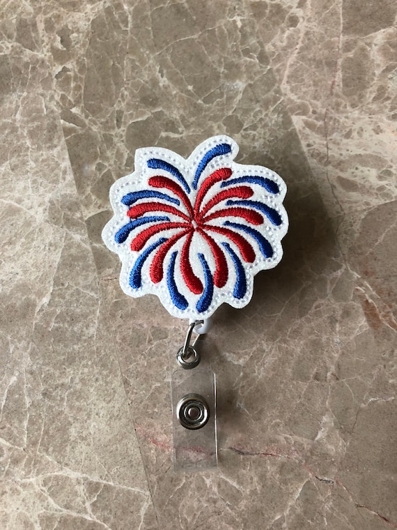 Glitter Fireworks Badge Reel/ Badge Reel/Nurse Badge Reel. 4th Of July Badge Reel. Patriotic Badge Reel