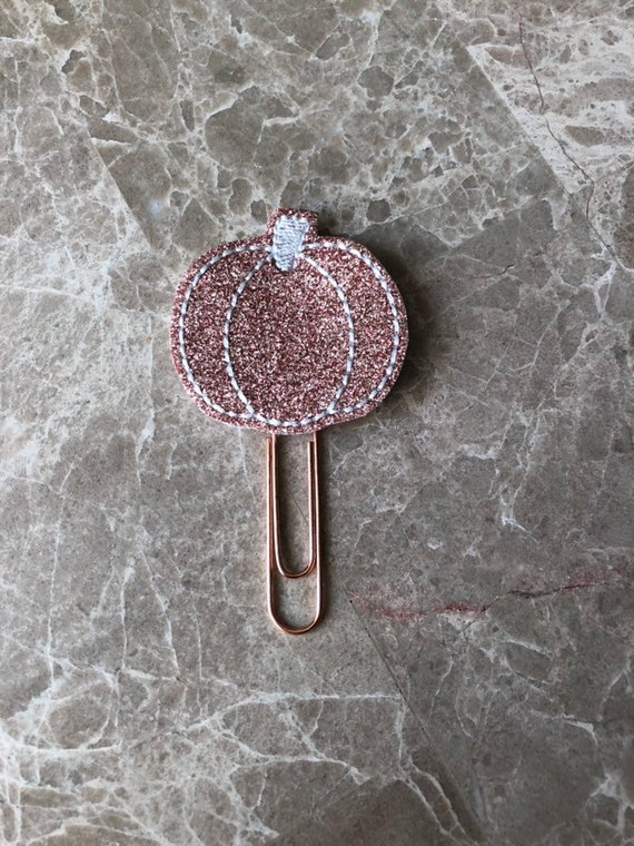 Rose Gold Glitter Pumpkin planner Clip/Planner Clip/Bookmark. Pumpkin planner clip. fall planner clip. autumn planner clip.