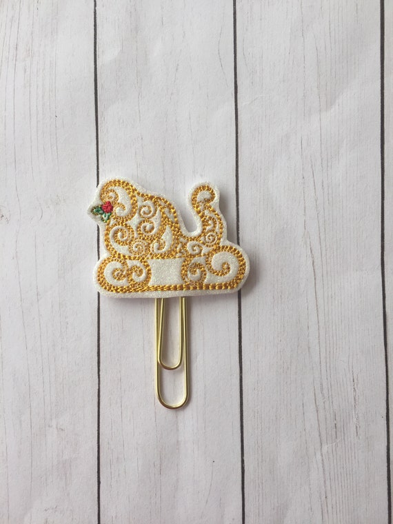 White Victorian Sleigh Clip/Planner Clip/Bookmark. Winter Planner Clip. Christmas Planner Clip. Sleigh Planner Clip. Santa Planner Clip