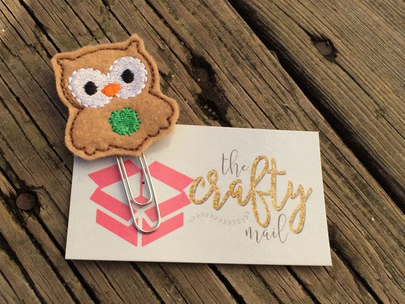 St. Patrick's Owl Clip/Planner Clip/Bookmark. St. Patrick's planner clips. St. Patty's