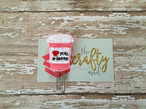Love You A Latte Pink Glitter Paper Clip. Coffee planner clip. Latte planner clip