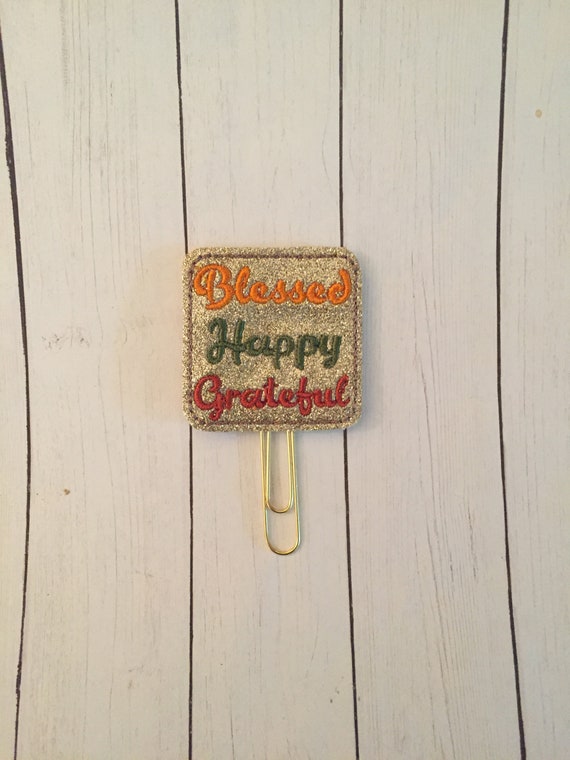 Fall Glitter Blessed, Happy, Grateful Clip/Planner Clip/Bookmark. Fall Planner Clip. Blessed Planner Clip. Glitter Planner Clip