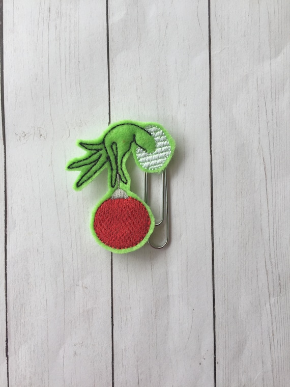 Grinch with ornament Clip/Planner Clip/Bookmark. Mean Green Planner Clip. Ornament Planner Clip. Christmas planner clip