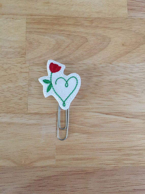 Heart & Rose Clip/Planner Clip/Bookmark. Valentine Planner Clip. Rose Planner Clip. Heart Planner Clip. Love Planner Clip. Glitter Planner
