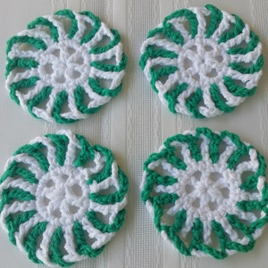 4 green coaster set,peppermint coasters,cotton coasters,crochet coaster,red cotton coasters,green crochet coasters, green housewares kitchen image 1