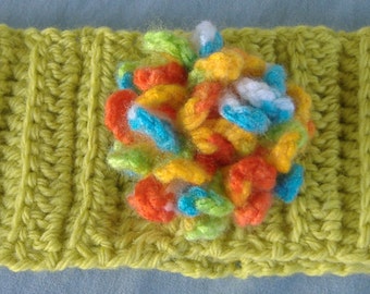 crochet head band with flower, head wrap,ear warmer, girls headband ear warmer, head band,crochet headband,crochet turban,crochet ear warmer
