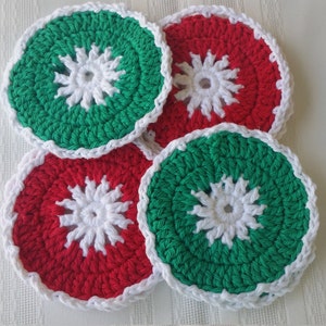 4 green coaster set,peppermint coasters,cotton coasters,crochet coaster,red cotton coasters,green crochet coasters, green housewares kitchen image 6