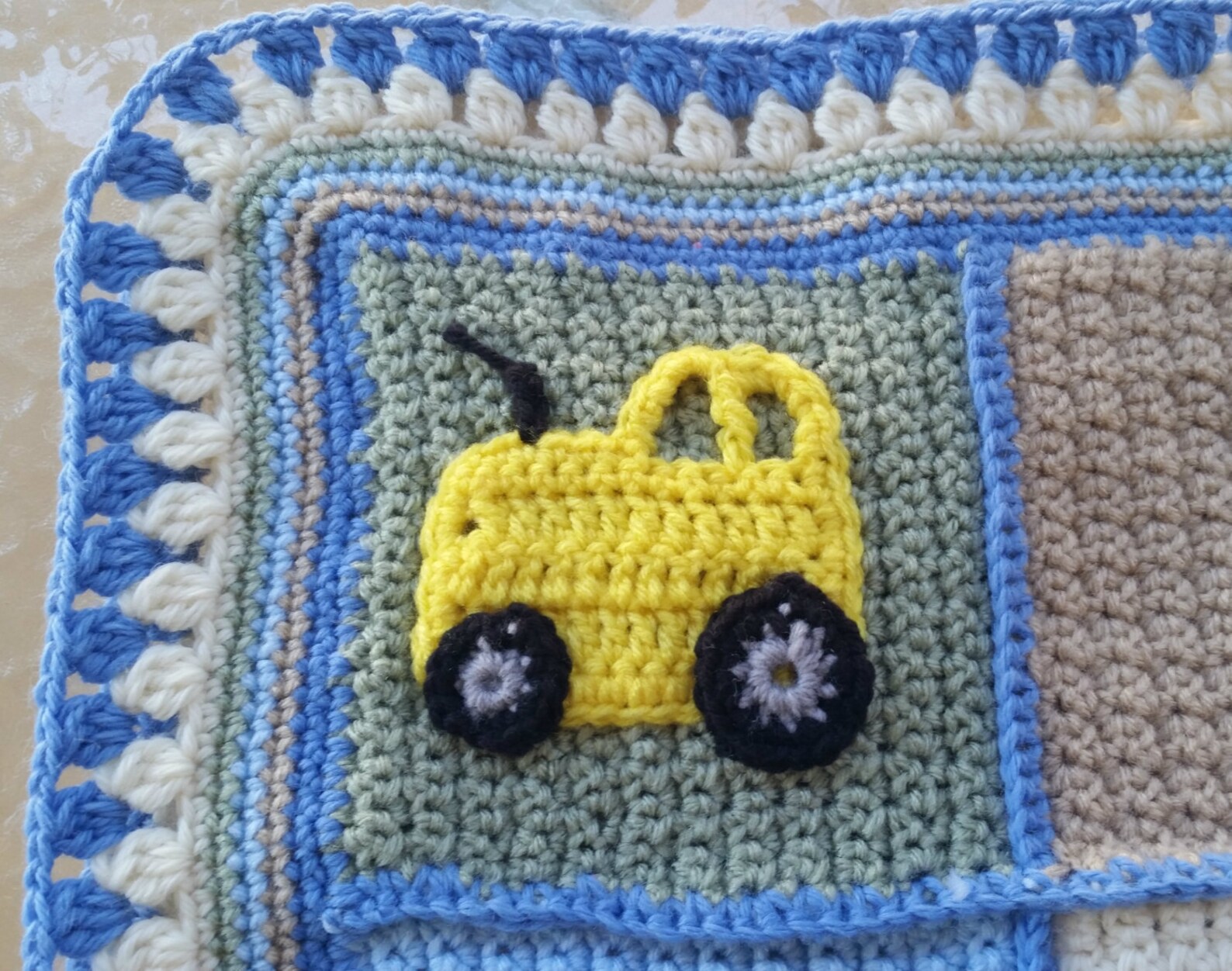 Crochet Baby Blanket Car Applique Blanket Tractor Applique Etsy