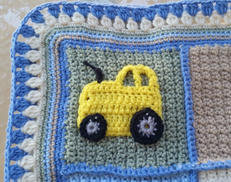 Crochet Baby Blanket Car Applique Blanket Tractor Applique Etsy