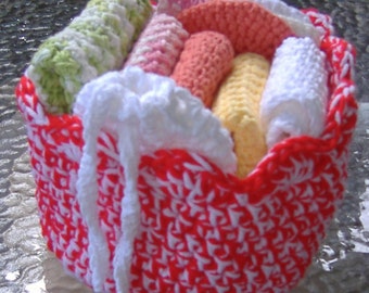 red crochet bowl, crochet organizer catchall tray, bathroom red storage basket, crochet storage, crochet storage basket, entryway basket