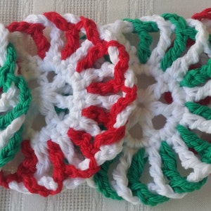 4 green coaster set,peppermint coasters,cotton coasters,crochet coaster,red cotton coasters,green crochet coasters, green housewares kitchen image 3