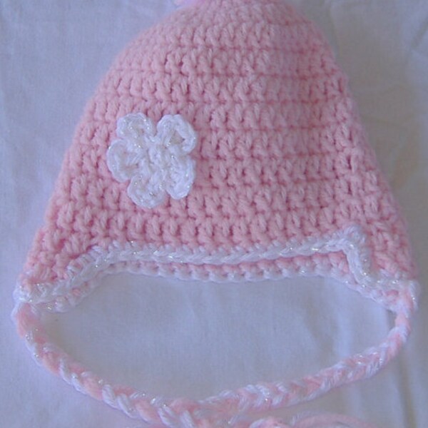 crochet baby hat,pompom hat,crochet beanie with braids,crochet hat with braids,ear flap beanie, pink baby beanie,hat with flap,knit baby hat