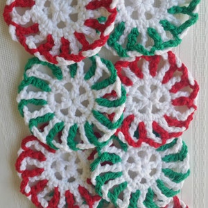 4 green coaster set,peppermint coasters,cotton coasters,crochet coaster,red cotton coasters,green crochet coasters, green housewares kitchen image 4