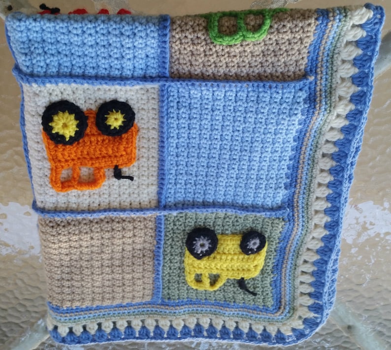 Crochet Baby Blanket Car Applique Blanket Tractor Applique Etsy