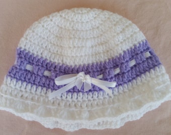 crochet summer hat, crochet brim hat, baby beanie, crochet girls hat, crochet sun hat, white knit hat,crochet flower hat,crochet ribbon hat