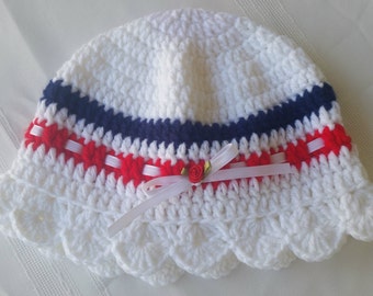 crochet summer hat,baby crochet spring beanie,nautical hat,crochet white beanie,crochet sun hat, crochet brim hat,nautical beanie,brim hat