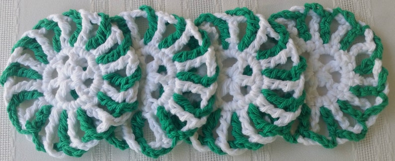 4 green coaster set,peppermint coasters,cotton coasters,crochet coaster,red cotton coasters,green crochet coasters, green housewares kitchen image 2