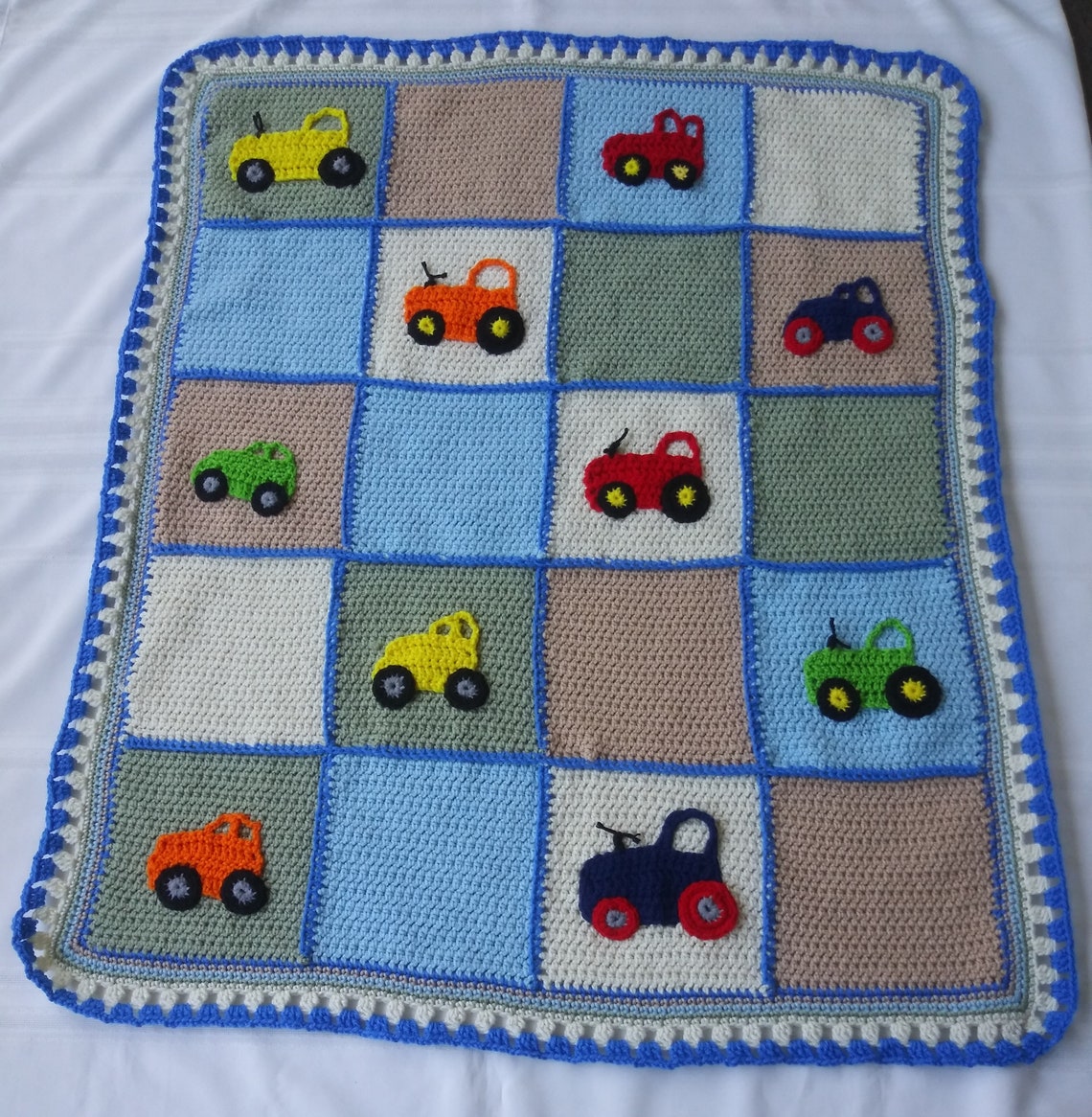 Crochet Baby Blanket Car Applique Blanket Tractor Applique Etsy