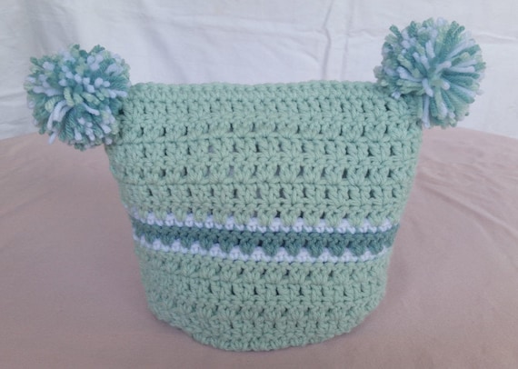 2 pompom crochet hat, crochet pompom beanie, green crochet beanie, pompom beanie, girls winter beanie, baby pompom hat, baby pompom beanie