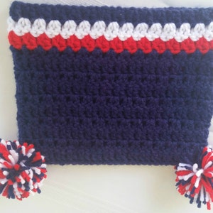 pom pom hat,nautical crochet hat,crochet baby hat,crochet infant hat,NE patriots,shower gift,beanie hat,nautical nursery,nautical shower,hat
