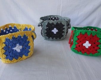 crochet square basket, granny basket, Baskets & Bowls, kitchen basket, bathroom basket, crochet granny basket, storage basket, catchall