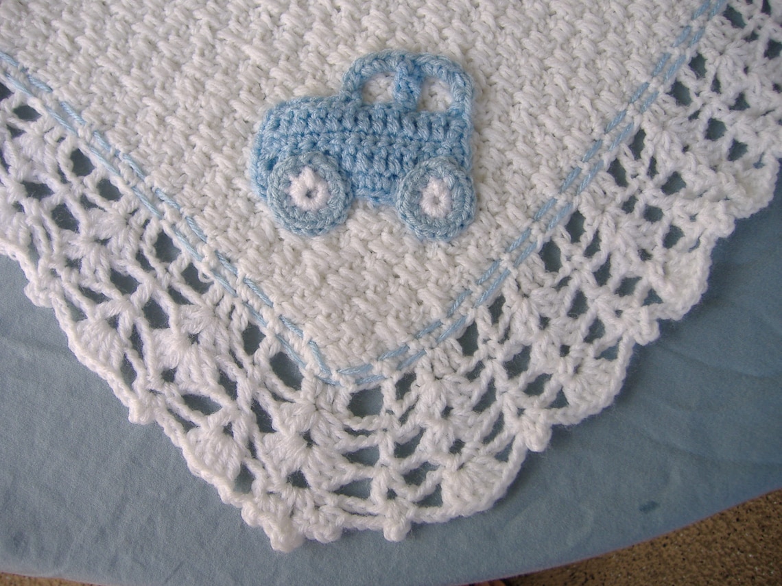 Crochet Baby Blanket Car Applique Blanket Tractor Applique Etsy