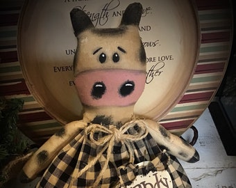 14” Primitive Cow Doll Cow Decor