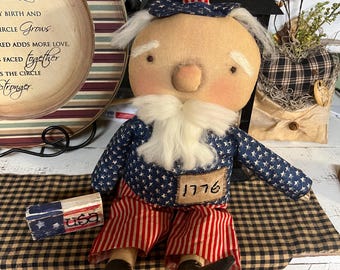 15” Primitive Uncle Sam Doll – Americana Patriotic Shelf Sitter – 1776 Decor