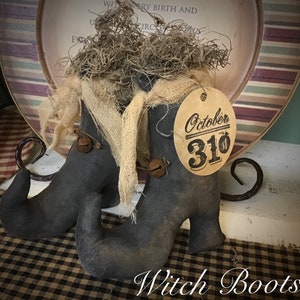 6” Primitive Witch Boots Pair-witch Boots-Fall-Autumn-primitive Halloween-Primitive Decor