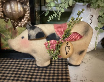 8” Primitive Spotted Pig-Pigs-Country Decor-Kitchen-Primitive Decor