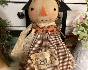 11" Primitive Decor-Pumpkin Doll- Fall Decor-Autumn-Pumpkins-Dolls