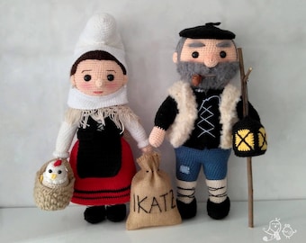 Patrón OLENTZERO y MARI DOMINGI  amigurumi, tutorial para hacer muñeco y muñeca de ganchillo regalo o decoración de navidad, gabonak
