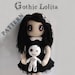 Pattern GOTHIC LOLITA with voodoo doll. PDF instructions for make this creepy - cursed inspired crochet doll amigurumi. Halloween doll deco 