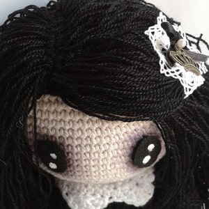 Pattern GOTHIC LOLITA with voodoo doll. PDF instructions for making this creepy cursed inspired crochet doll amigurumi. Halloween doll deco image 4