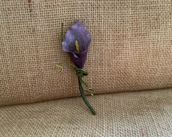 Leather Flower Brooch - Purple Calla Lily - bridesmaid, wedding, mother of the bride brooch