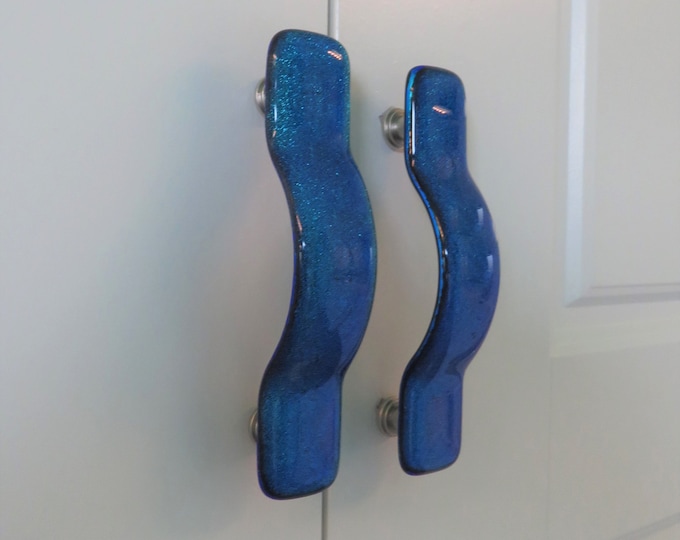 Glass Pulls in Mediterranean Blue Dichroic Glass. Etsy