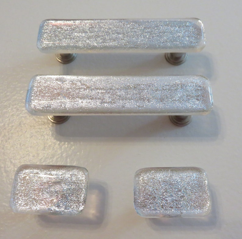 Custom glass hardware. Modern home decor. Silver glass Etsy