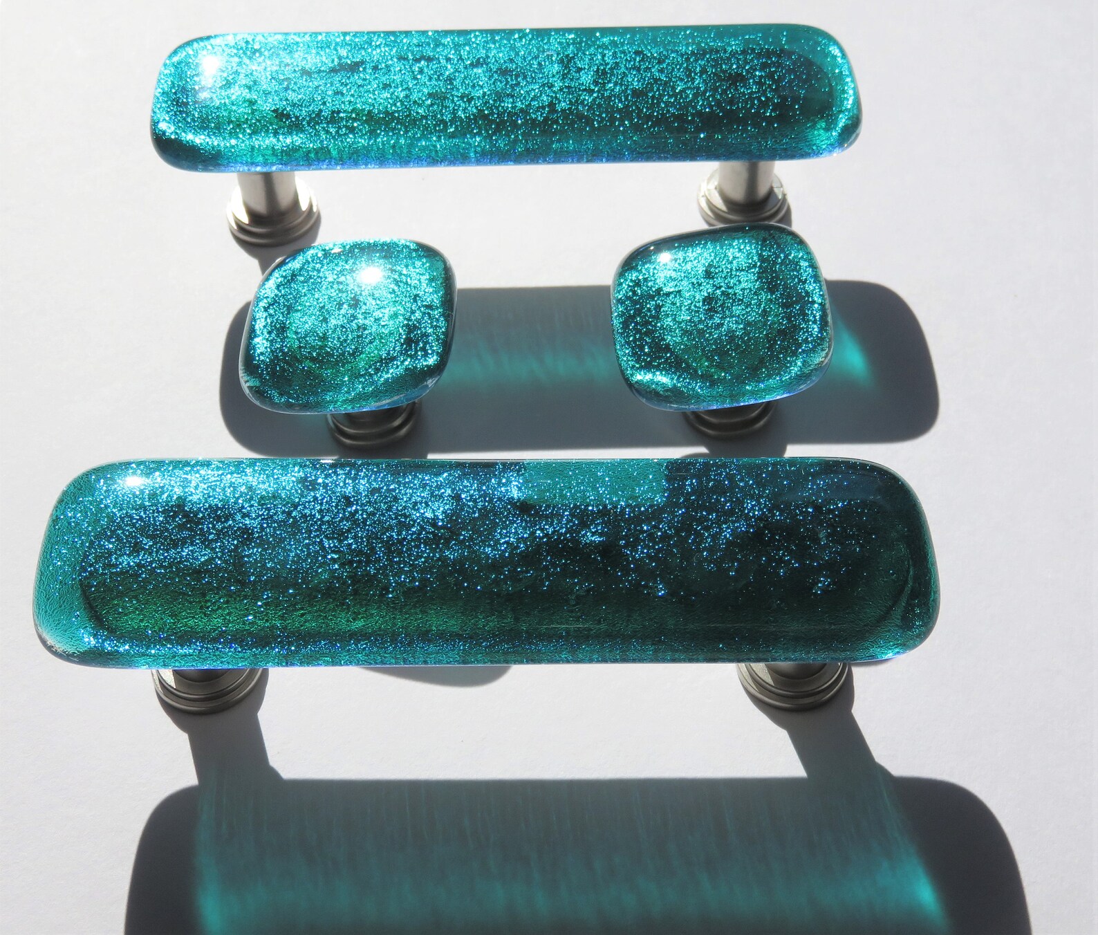 Peacock blue/teal knobs and pulls. Unique custom glass Etsy