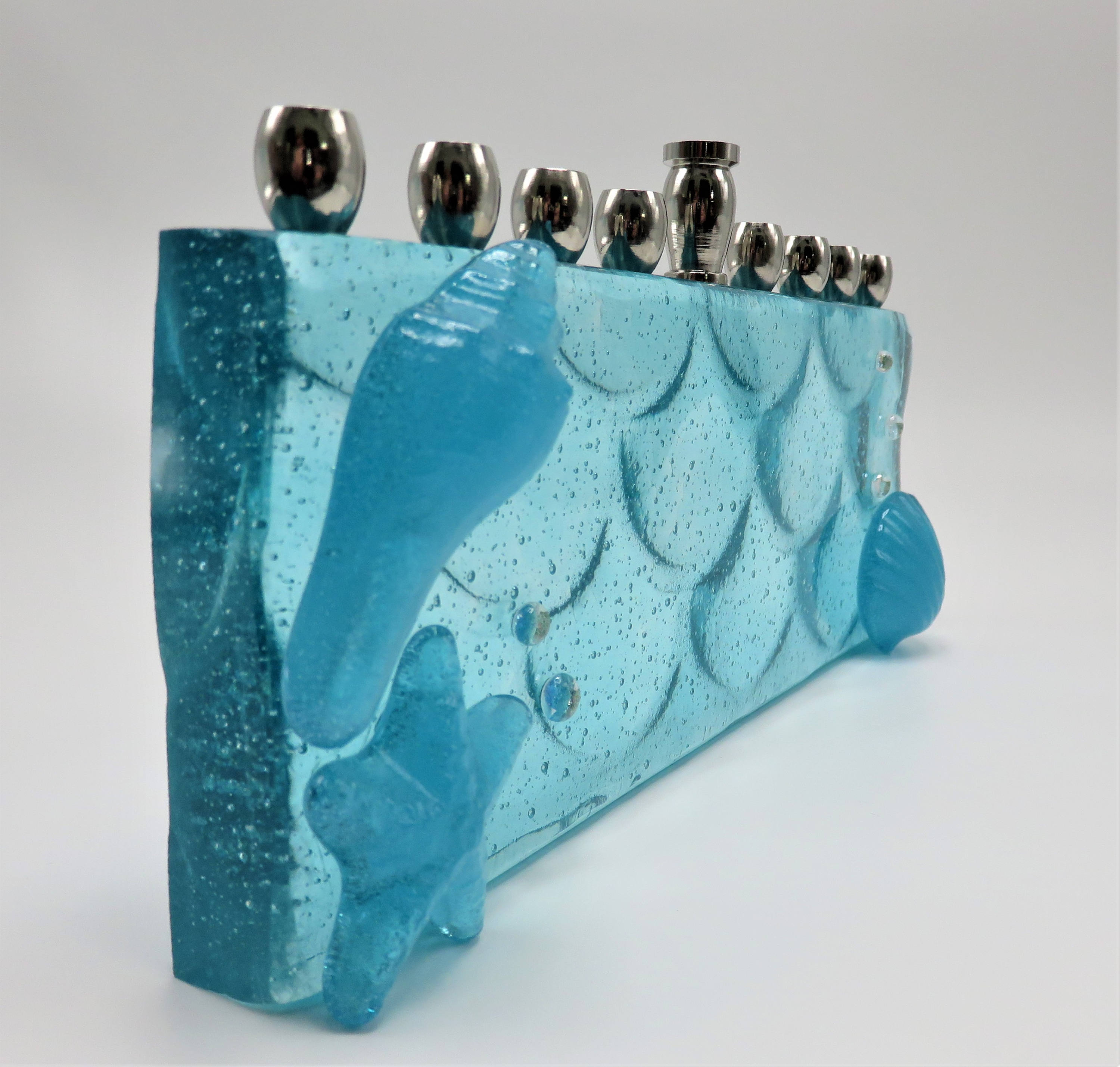 Glass Mermaid Menorah. Aqua Hanukkiah. Beach theme menorah. Etsy