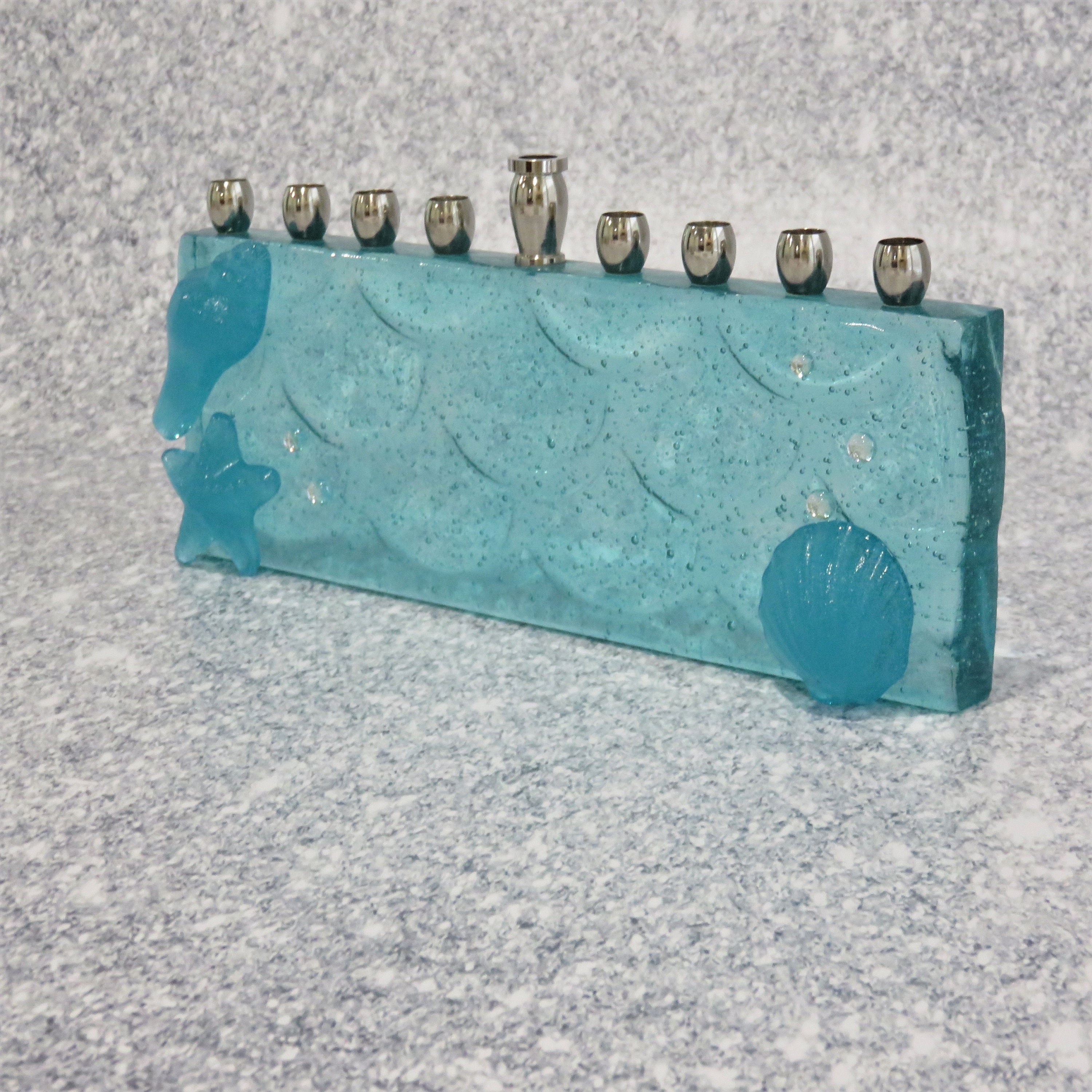 Glass Mermaid Menorah. Aqua Hanukkiah. Beach theme menorah. Etsy