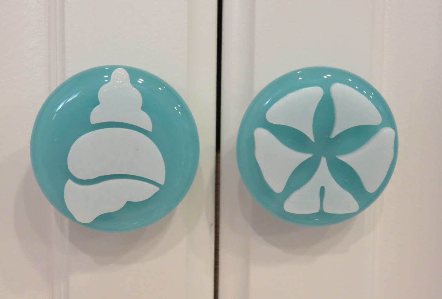 Art glass coastal decor knobs and pulls. Beach theme Etsy