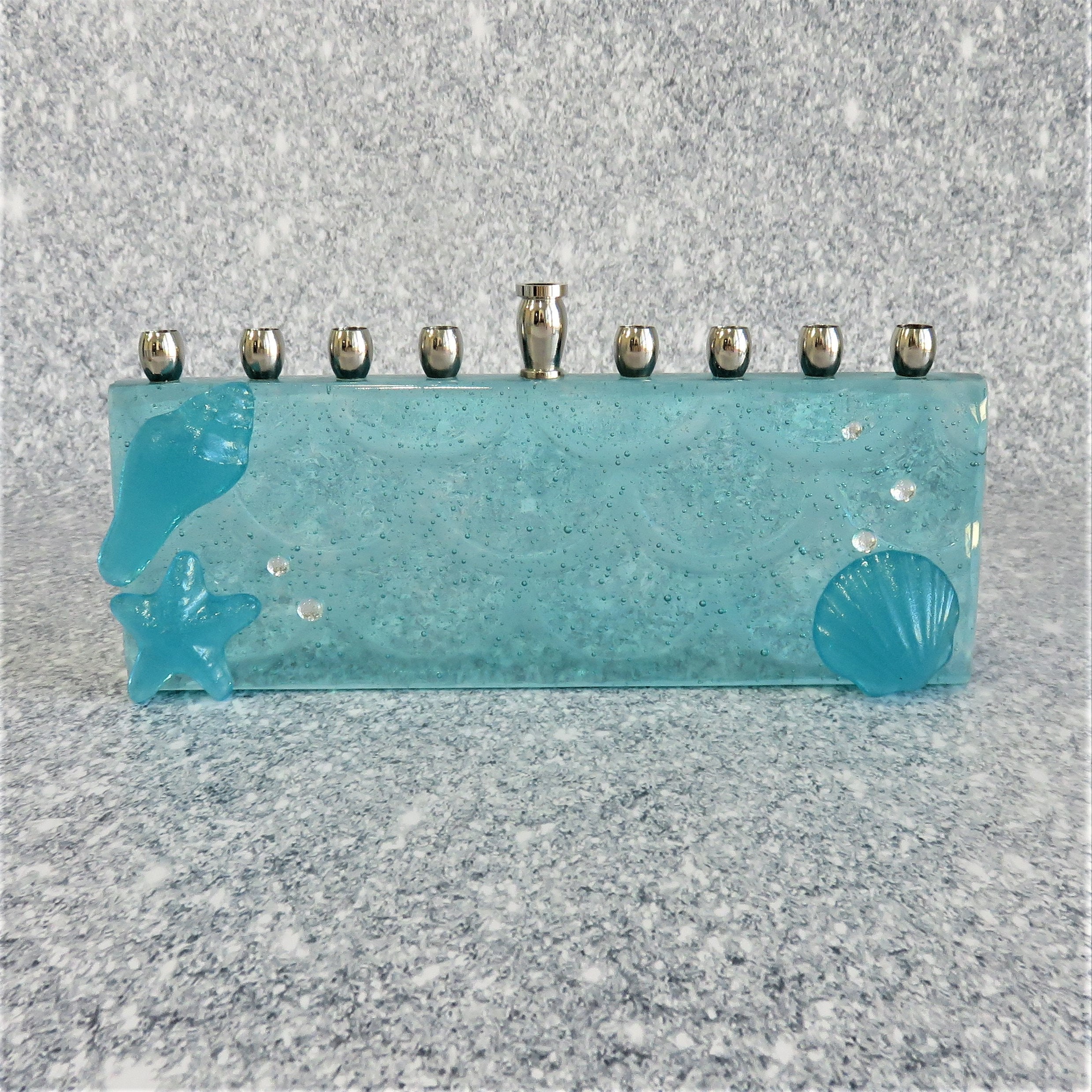 Glass Mermaid Menorah. Aqua Hanukkiah. Beach theme menorah. Etsy