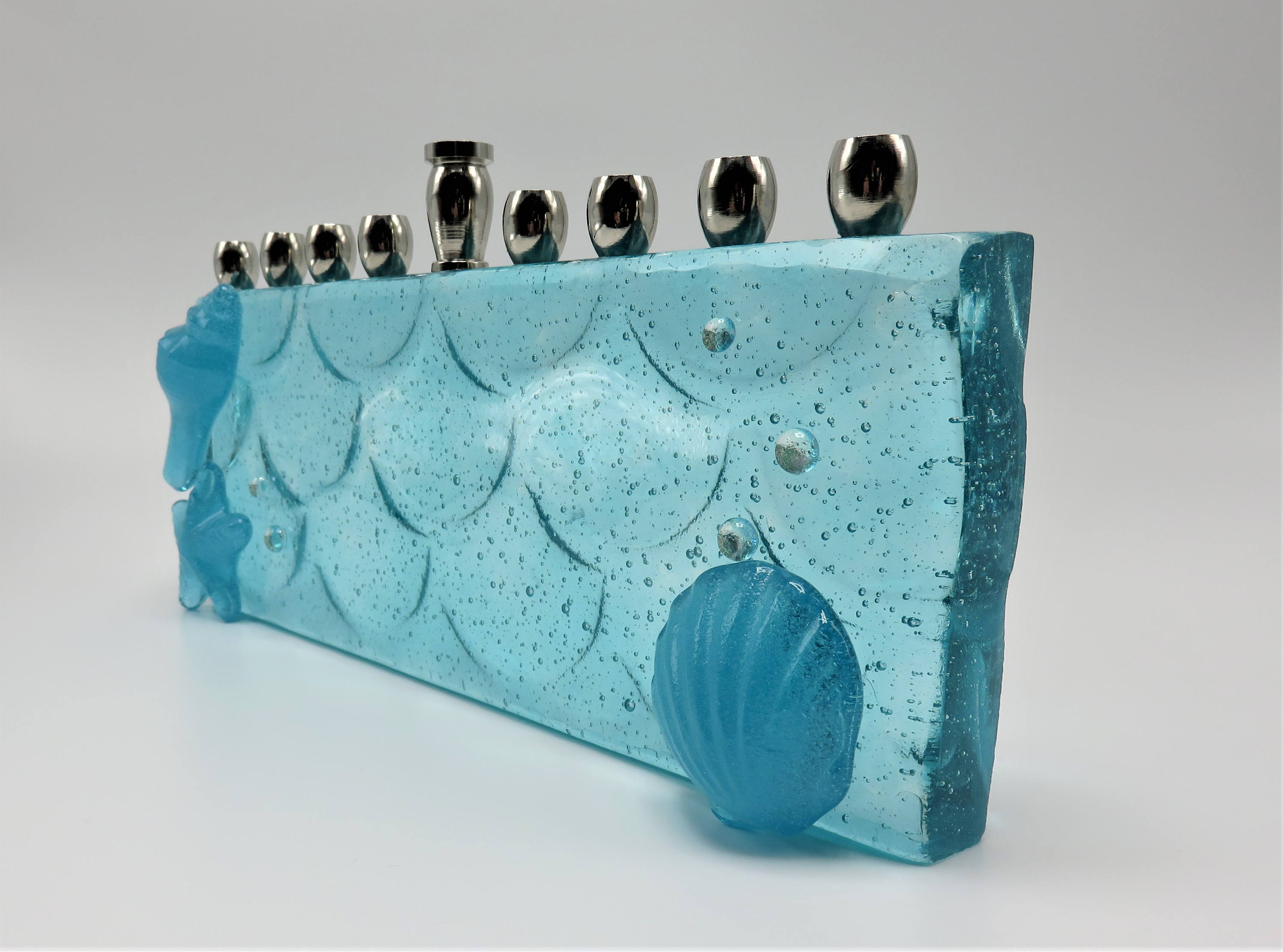 Glass Mermaid Menorah. Aqua Hanukkiah. Beach theme menorah. Etsy